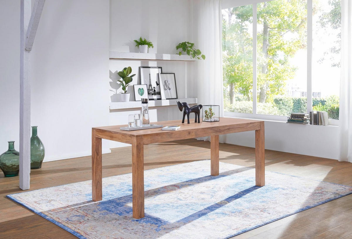 ESSTISCH Massivholz Akazie Rechteckig Handgefertigt NAKO, Beige 120x60x76 cm - Hellbraun/Beige, Akazienholz/Holz (60/120/76cm) - KADIMA DESIGN