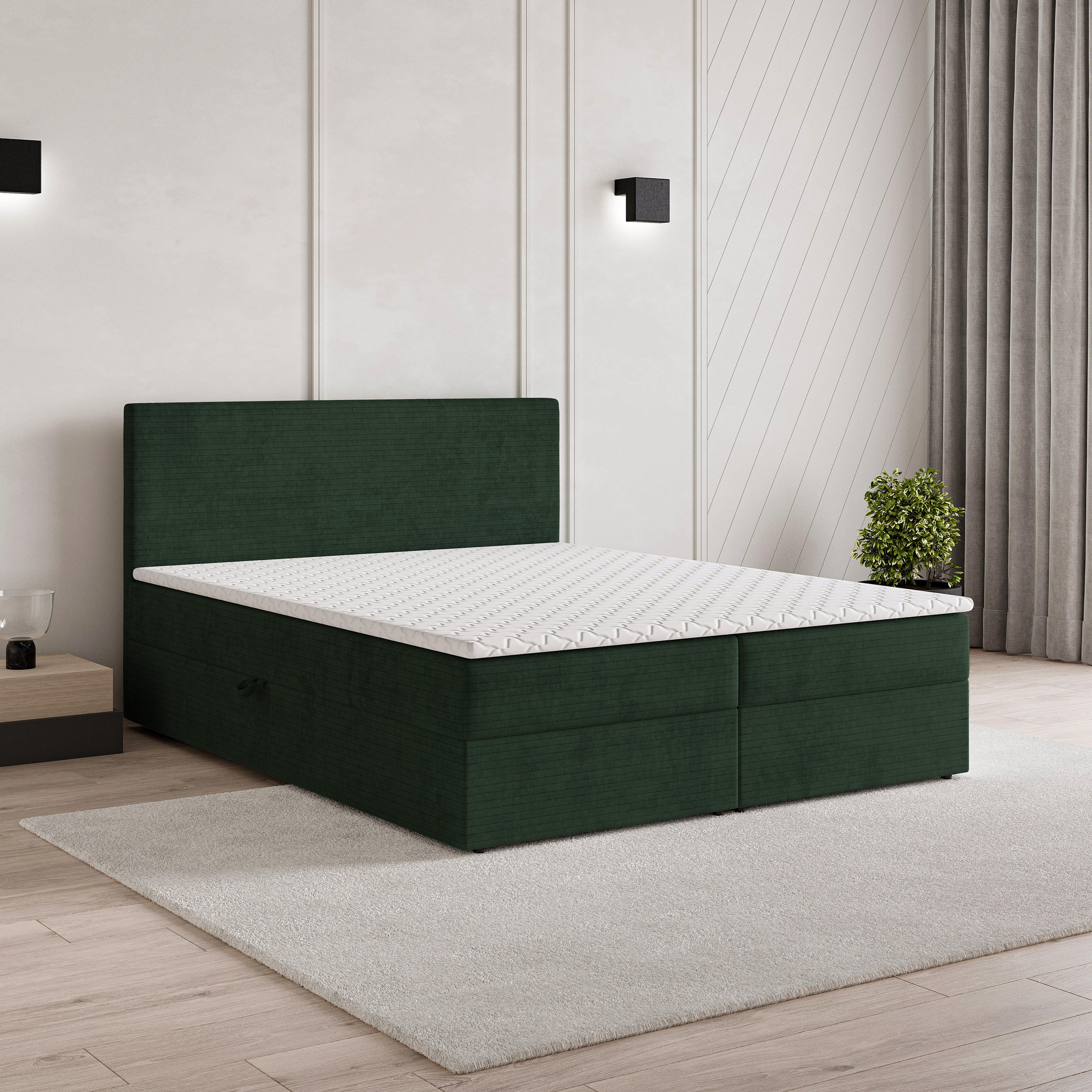BOXBETT NIRA 160x200 cm mit Matratze und Topper - Grün - Grün, Holz (160/200cm) - MASSENO