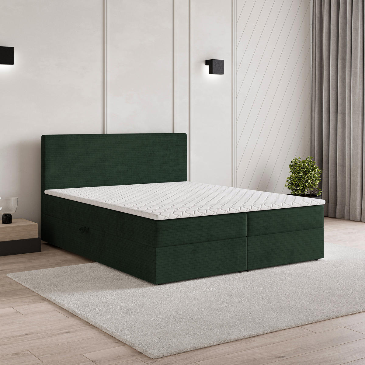BOXBETT NIRA 180x200 cm mit Matratze und Topper - Grün - Grün, Holz (180/200cm) - MASSENO