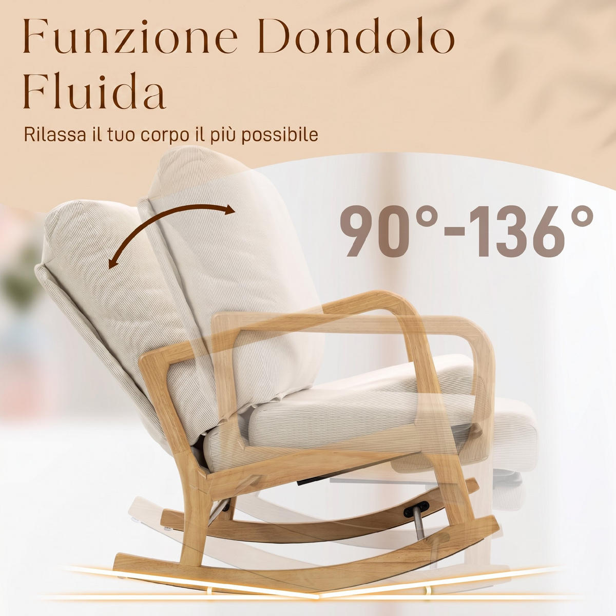 SCHAUKELSTUHL Cord Fußstütze verstellbare Rückenlehne cremefarben - Creme, Textil (89/97.5/70cm) - Vallsero
