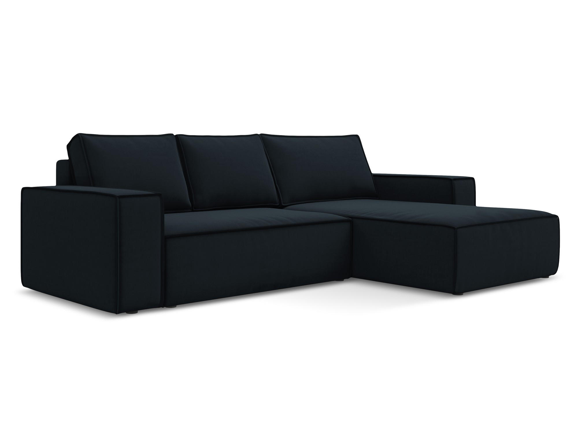 ECKSOFA mit Schlaffunktion Samt Stoff Blau - Blau/Schwarz, Kunststoff/Textil (290/185cm) - Makamii
