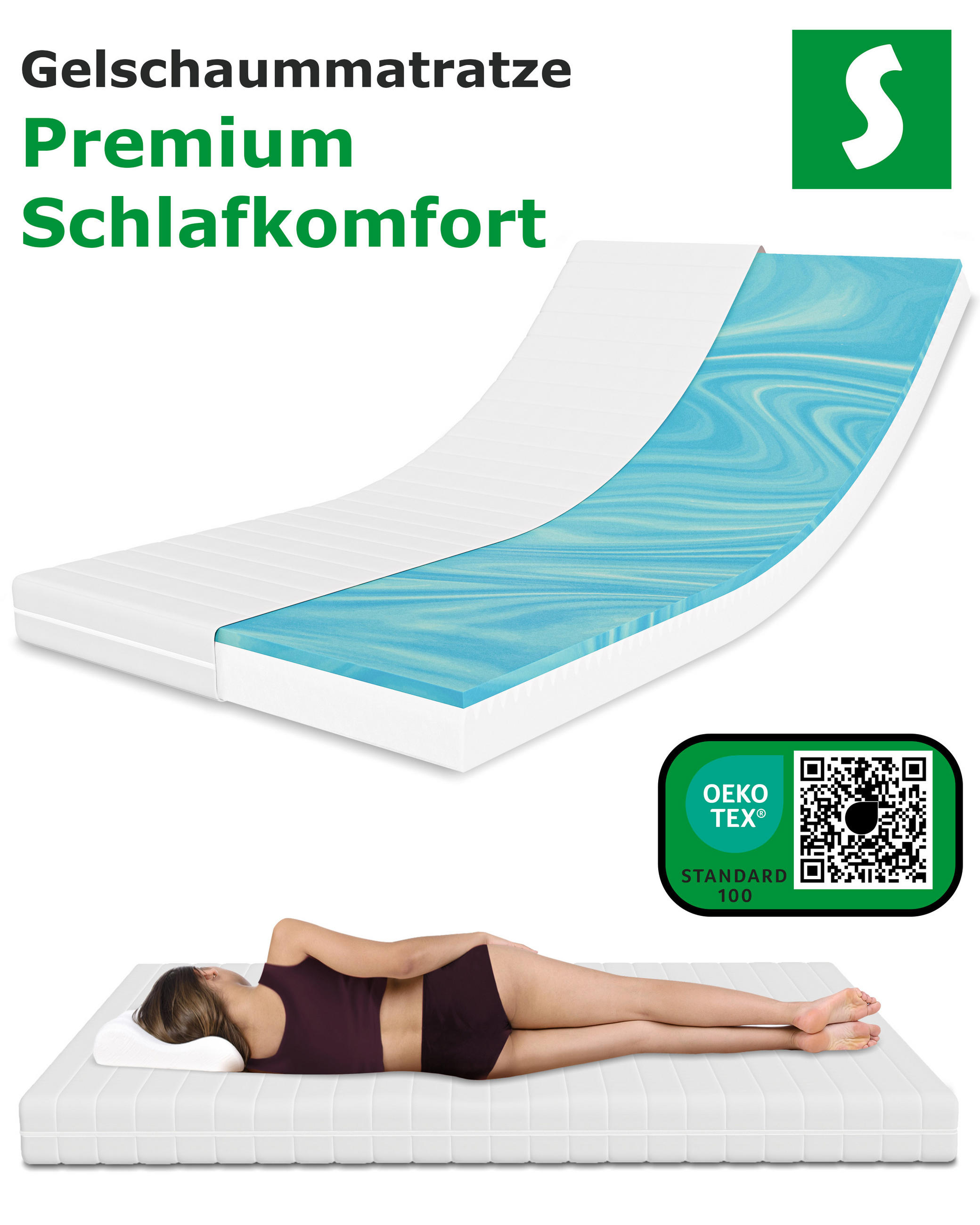 GELMATRATZE Höhe 15 cm 7-Zonen Kaltschaummatratze 180 x 200 cm - Weiß, Textil (180/200cm) - Schlaftroll