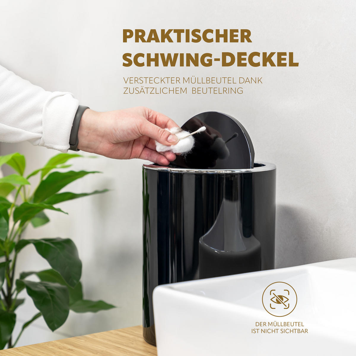 KOSMETIKEIMER SAVONA 5,5 Liter, schwarz - Schwarz, Kunststoff (19/24.5/19cm) - bremermann