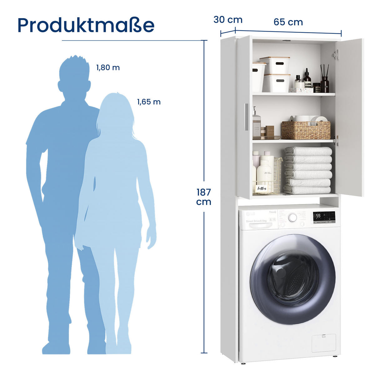 WASCHMASCHINENSCHRANK in Weiß - Weiß, Holzwerkstoff (30/187/65cm) - Home Collective