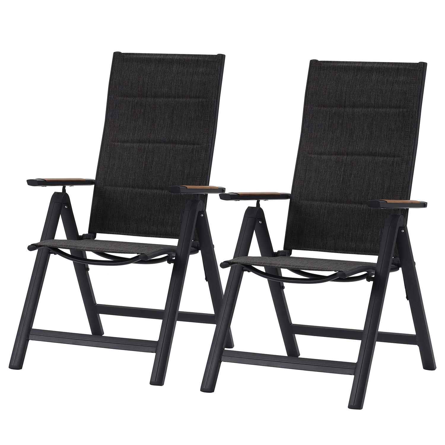 KLAPPSTUHL - Aluminium / Mischgewebe - Anthrazit - 2er-Set - Anthrazit, Textil/Metall (57/108/70cm) - home24