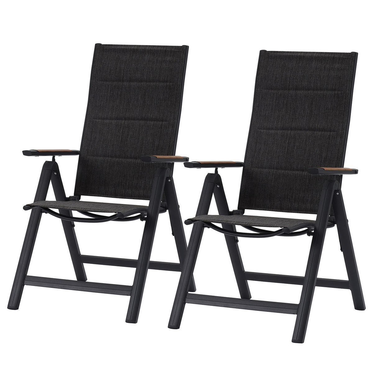 KLAPPSTUHL - Aluminium / Mischgewebe - Anthrazit - 2er-Set - Anthrazit, Textil/Metall (57/108/70cm) - home24