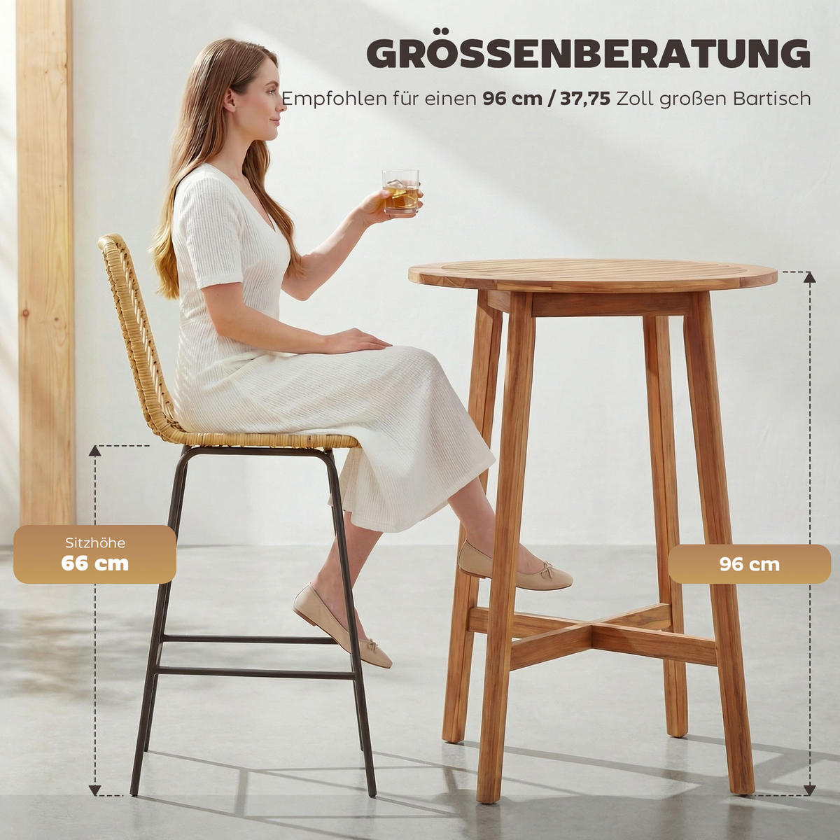 BARHOCKER 2er-Set DE-08018 Boho-Design, PE-Rattan, mit Fußstütze Gelb - Gelb, Metall (52/102/42.5cm) - ComfortXL
