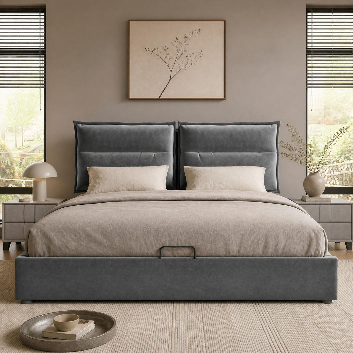 POLSTERBETT 140/200 mit Bettkasten, verstellbarem Kopfteil und Lattenrost in Grau - Grau, Holzwerkstoff/Textil (140/200cm) - EVRYAE