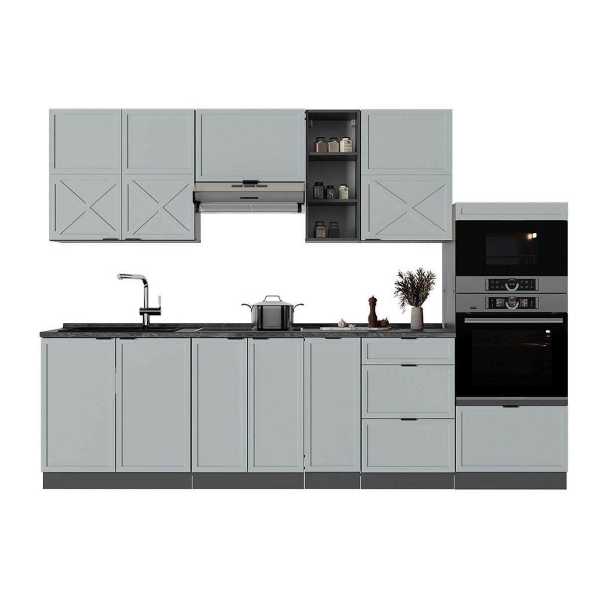 KUHINJSKI BLOK Fame-Line, Svetlo modro-siva/Antracit, 280 cm brez delovne plošče - svetlo modra/antracit, leseni material (280/153.6/46cm) - Vicco