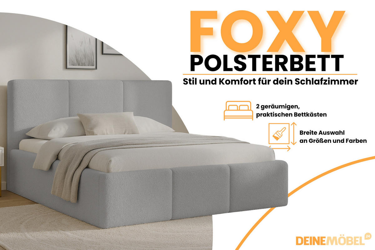 POLSTERBETT FOXY 200/200 in Boucle Hellgrau - Hellgrau, Holz/Holzwerkstoff (200/200cm) - Deine Möbel 24