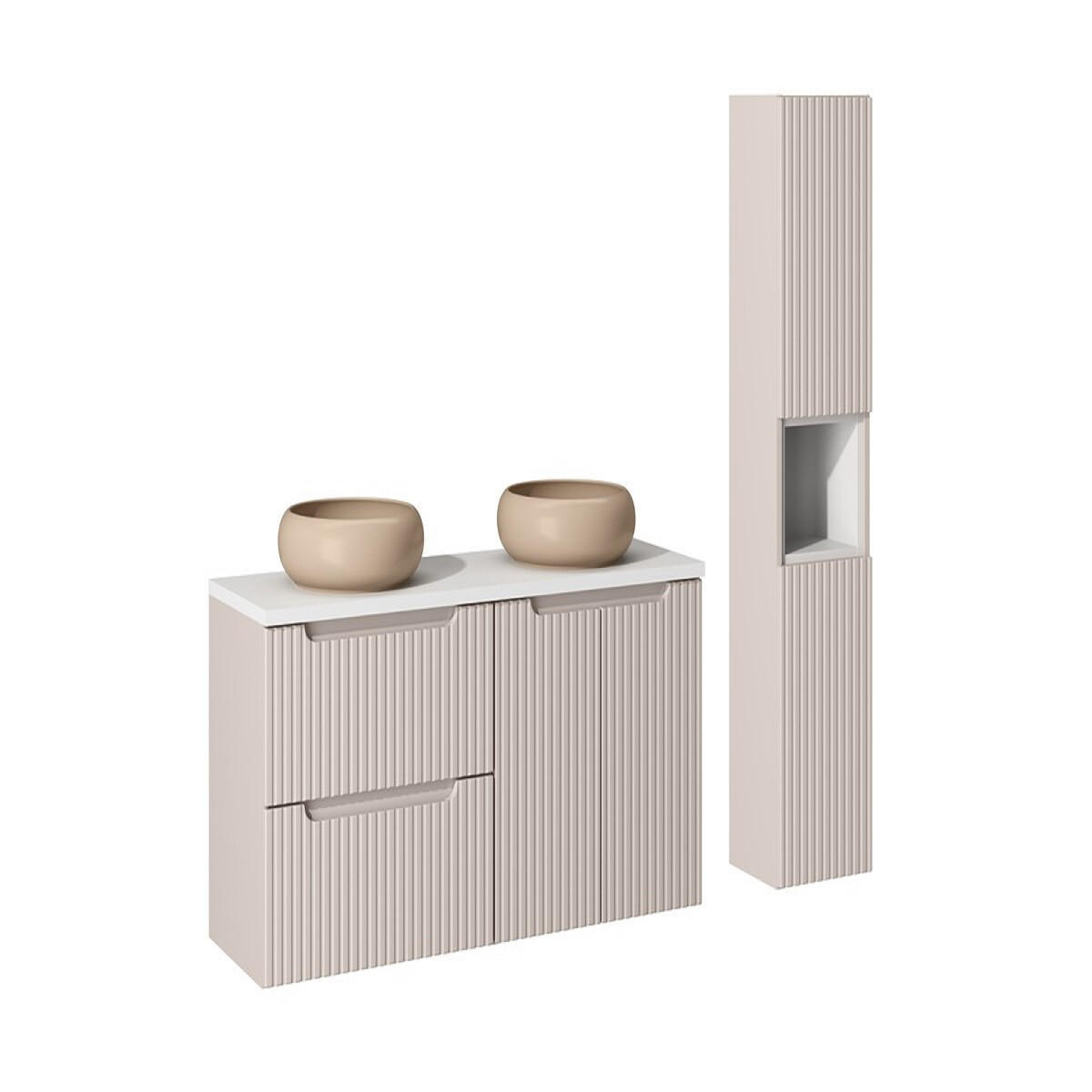 BADMÖBEL-SET 7 Teile Nova Cashmere N BM148 in Kaschmir Matt/ Weiß Matt - Kaschmir/Weiß, Holz (120/140/40cm)