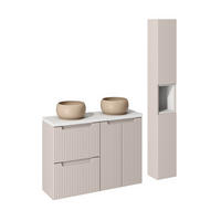 BADMÖBEL-SET 7 Teile Nova Cashmere N BM148 in Kaschmir Matt/ Weiß Matt - Kaschmir/Weiß, Holz (120/140/40cm)