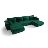 WOHNLANDSCHAFT LARA U-Form grün Velours Monolith 37 - Schlaffunktion, Bettkasten - Grün, Textil (385/85/175cm) - Cornero