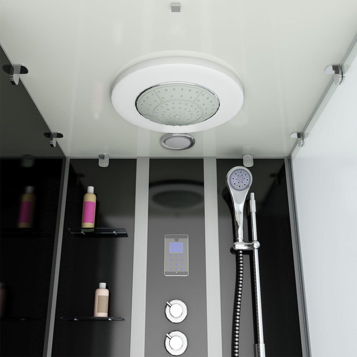 DUSCHE Wanne Kombination K05-L33 180x90 - Schwarz, Glas/Kunststoff (90/225/180cm) - AcquaVapore by Sandra Jentho