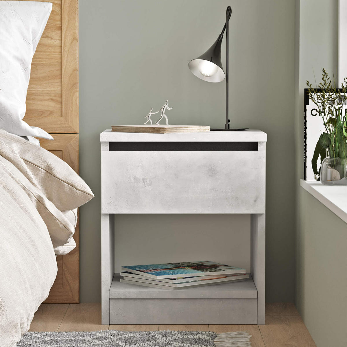 NACHTTISCH 40/35,5/46,5 cm - Grau, Holz (40/46.5/35.5cm) - Mobili Rebecca