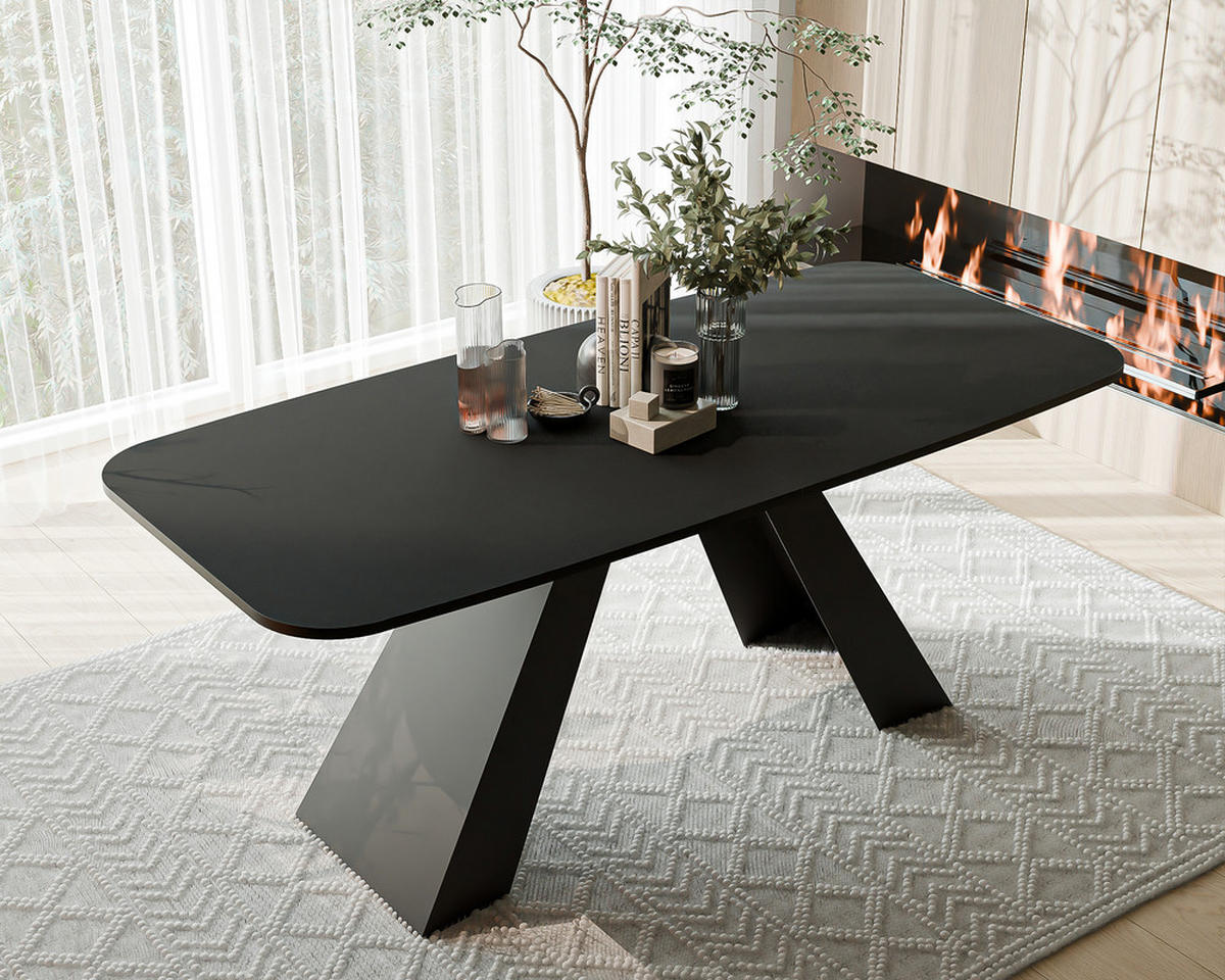 AUSZIEHTISCH ZENITH 160/90/76 cm mit Metallgestell, Schwarz - Schwarz, Holzwerkstoff/Metall (90/160/76cm) - Idohome