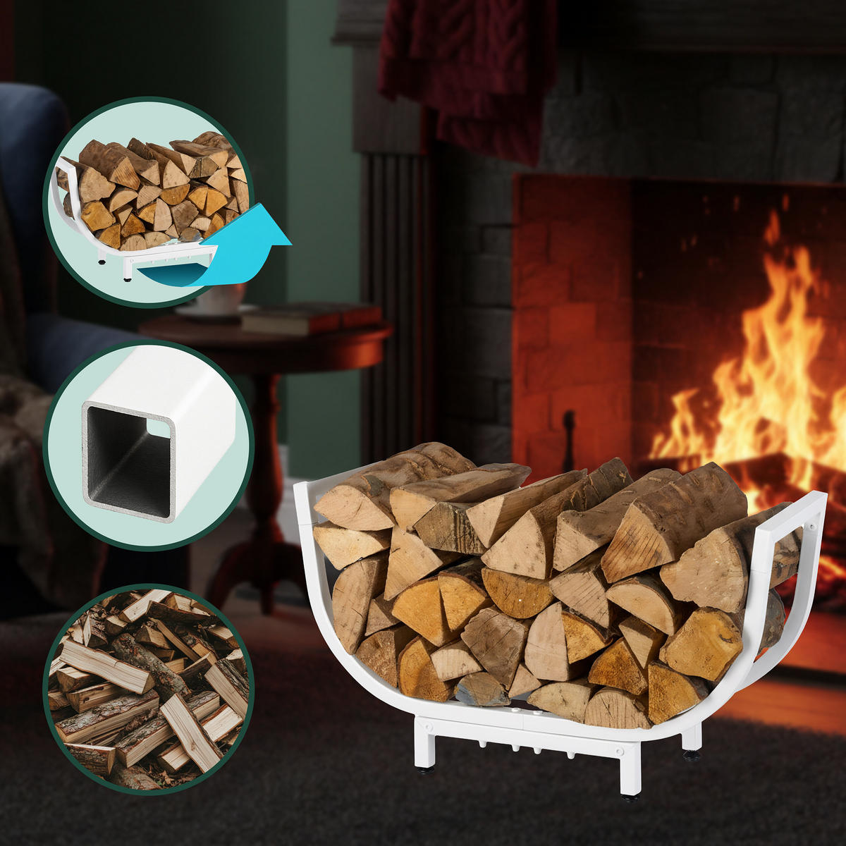 KAMINHOLZREGAL - Weiß, Metall (65/35/21cm) - Relaxdays