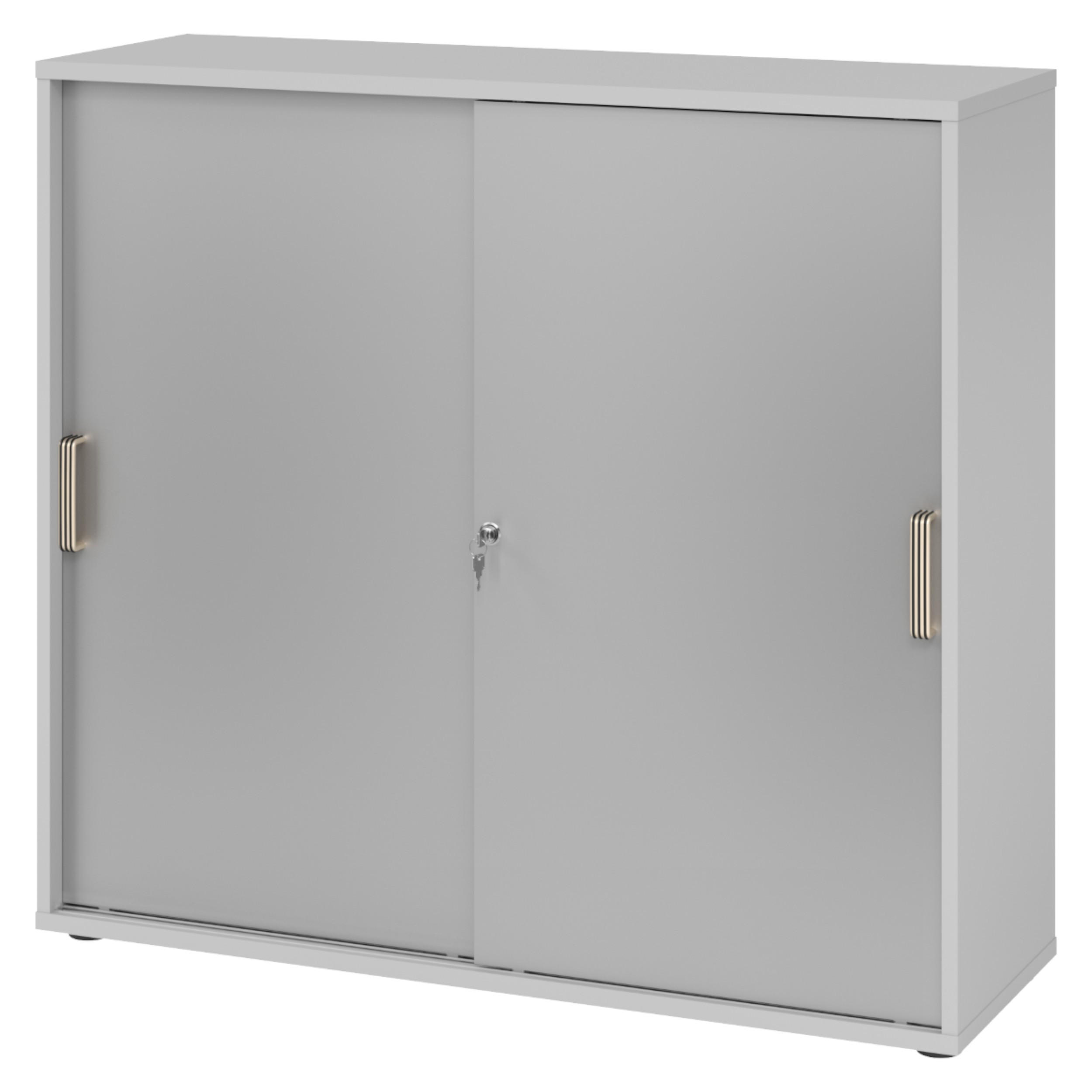 SCHIEBETÜRENSCHRANK - 3 Ordnerhöhen 40/120/110 cm in Grau/Silberfarben Streifengriff (Kunststoff) - Silberfarben/Grau, Holzwerkstoff (120/110/40cm) - bümö
