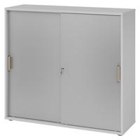 SCHIEBETÜRENSCHRANK - 3 Ordnerhöhen 40/120/110 cm in Grau/Silberfarben Streifengriff (Kunststoff) - Silberfarben/Grau, Holzwerkstoff (120/110/40cm) - bümö
