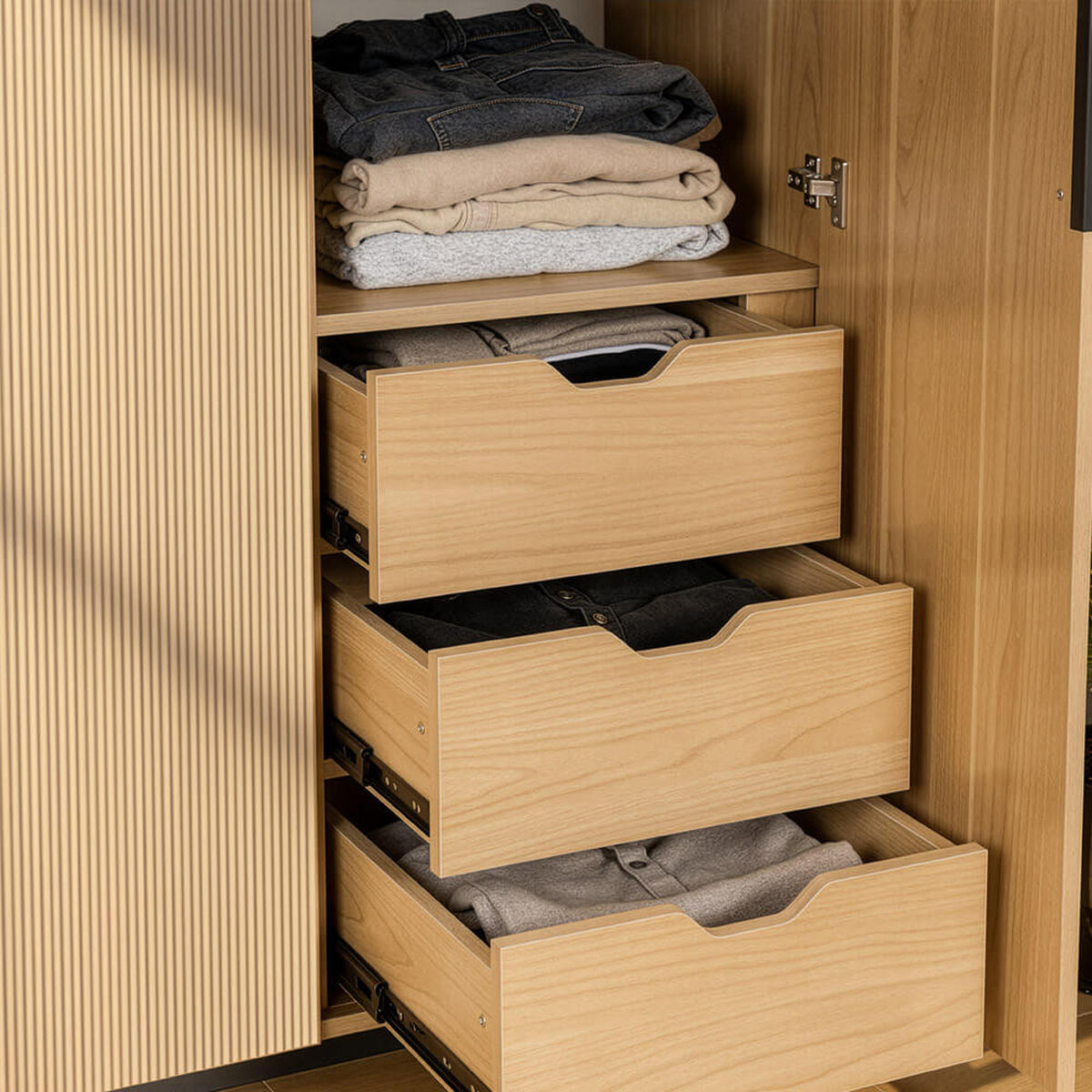 KLEIDERSCHRANK NYLA - Natur/Schwarz, 150 x 200 cm - Naturfarben, Holzwerkstoff (150/200/60cm) - Home Deluxe