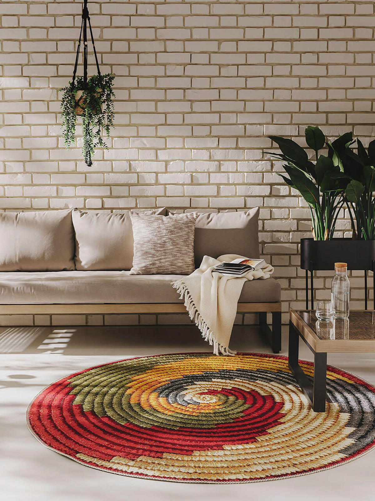 VNITŘNÍ a venkovní kulatý koberec Kenya Vícebarevné ø 160 cm - různobarevná, textil/plast (160/1cm) - KUNSTLOFT