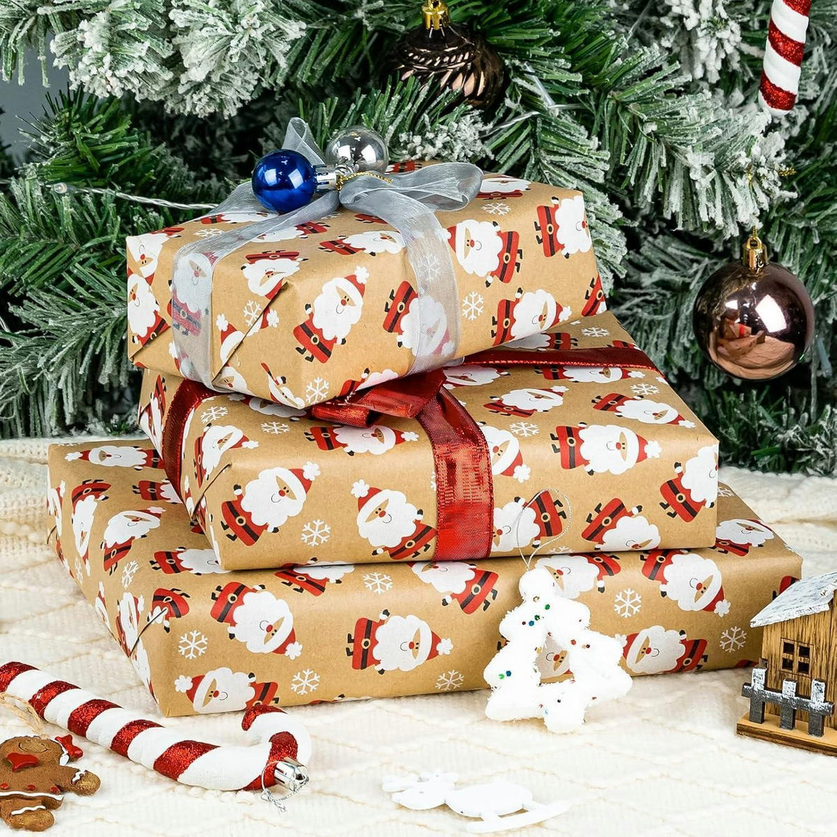 GESCHENKPAPIERROLLE Weihnachtsmann Rot/Weiß 43 cm x 10 m - Multicolor, Papier (4/4/43cm)
