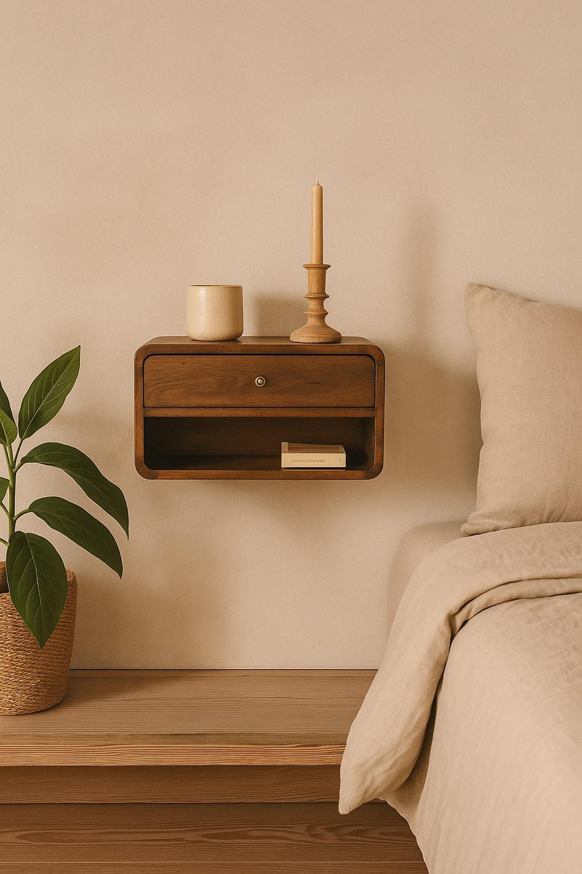 NACHTTISCH wandmontierbar mit Kastanienfinish - Messingfarben/Braun, Holz/Metall (45/25/32cm) - Artisan Furniture