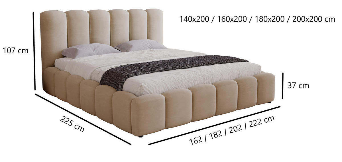 DOPPELBETT 180x200 Florent, Bettkasten, Boucle, Hellgrau - Hellgrau, Holz/Textil (180/200cm) - Emporius