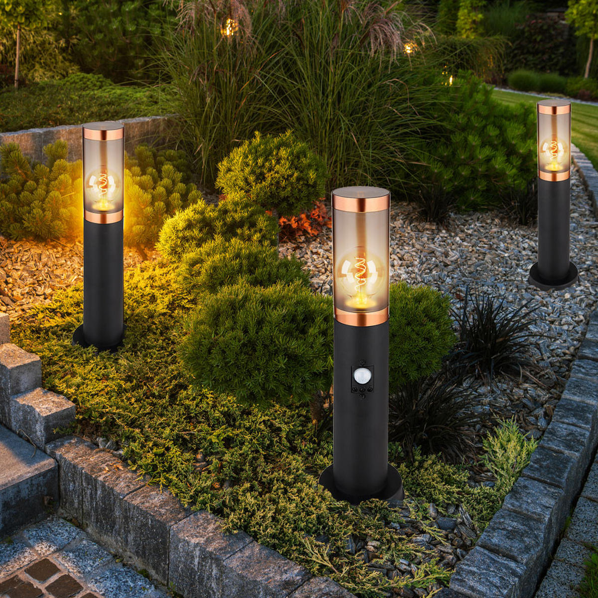 WEGELEUCHTE Edelstahl Schwarz 3er Set - Schwarz, Metall (7.6/7.6/45cm) - Globo Lighting