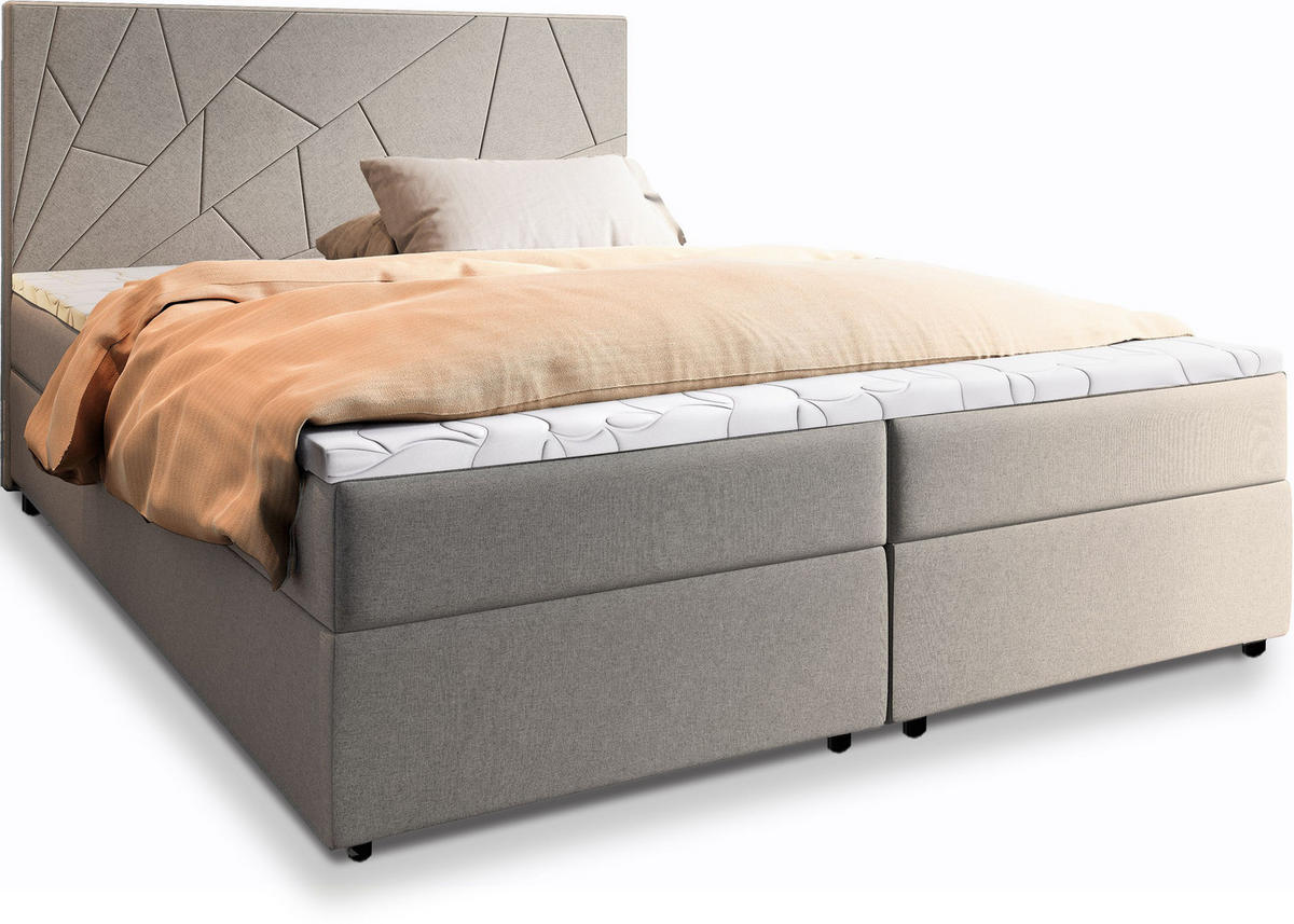 BOXBETT MADO 180x200 cm mit Matratze und Topper - Beige - Beige, Holz (180/200cm) - MASSENO