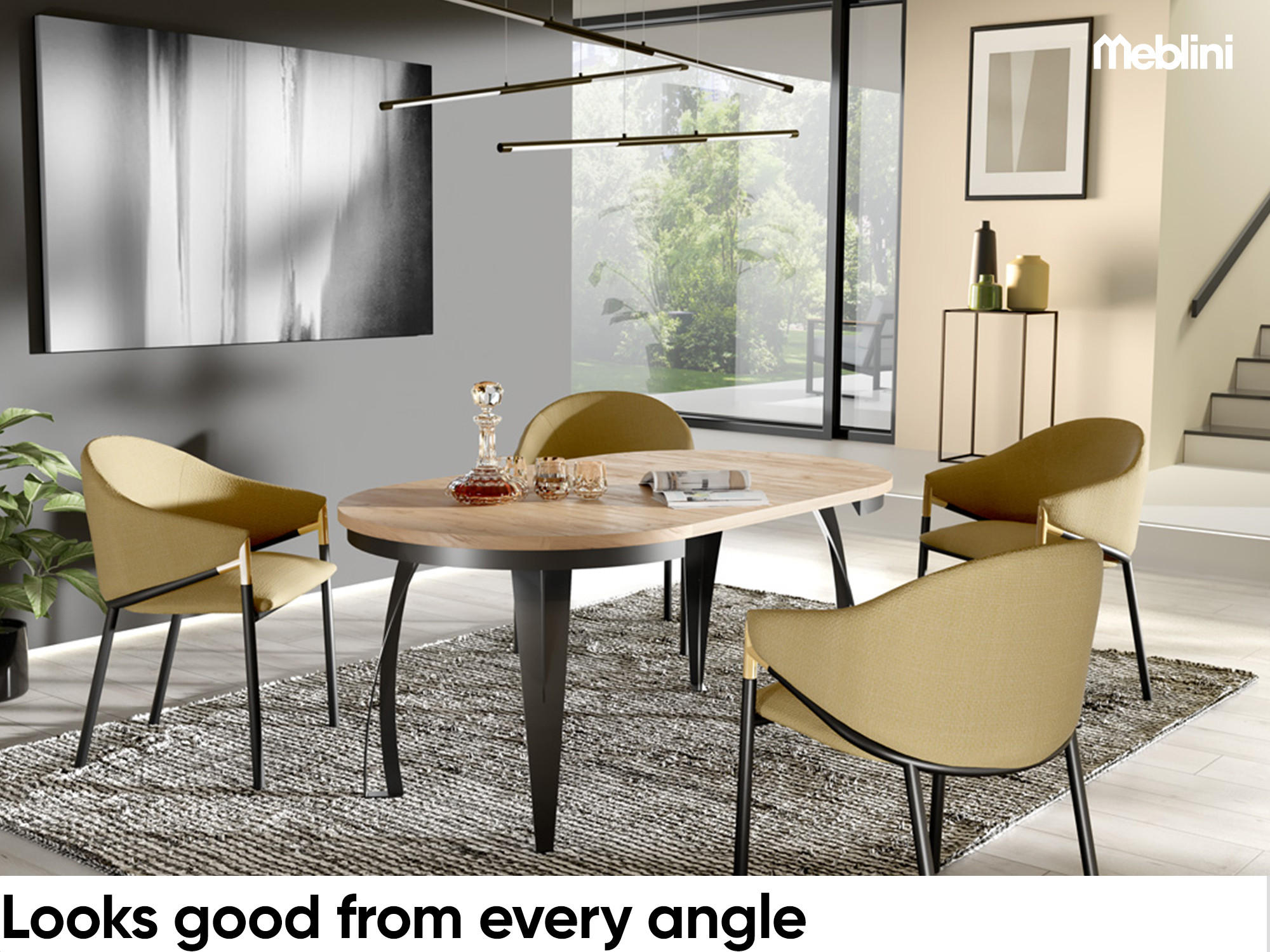 ESSTISCH LUNGA - Honigeiche/Schwarz, Holzwerkstoff (100/100/77cm) - Meblini