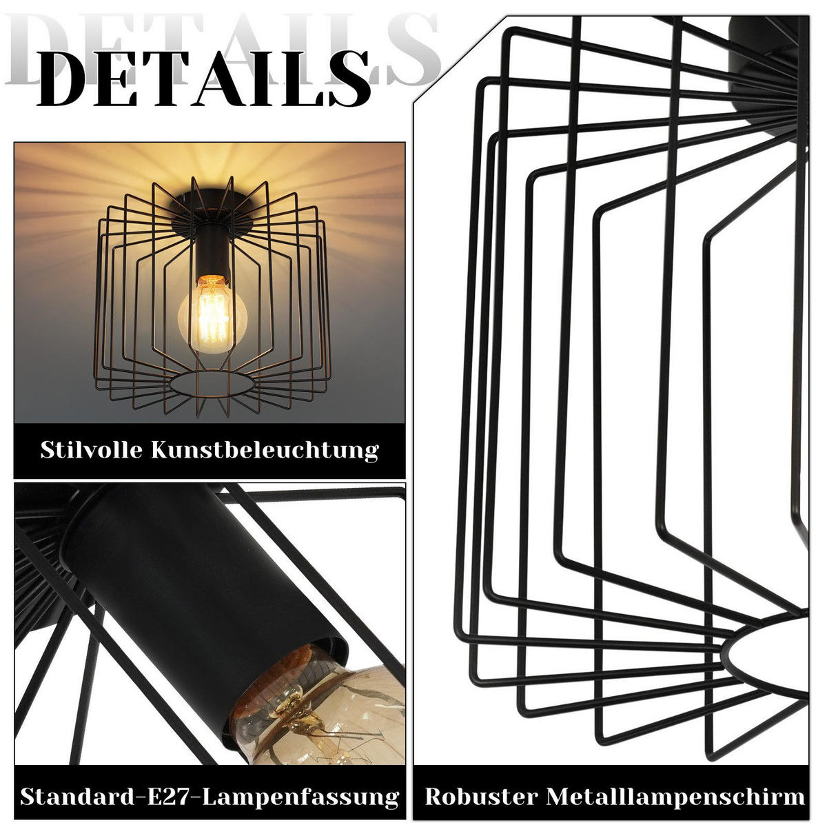 DECKENLEUCHTE Marez 27/27/22.5 cm - Schwarz, Metall (27/27/22.5cm) - Nettlife