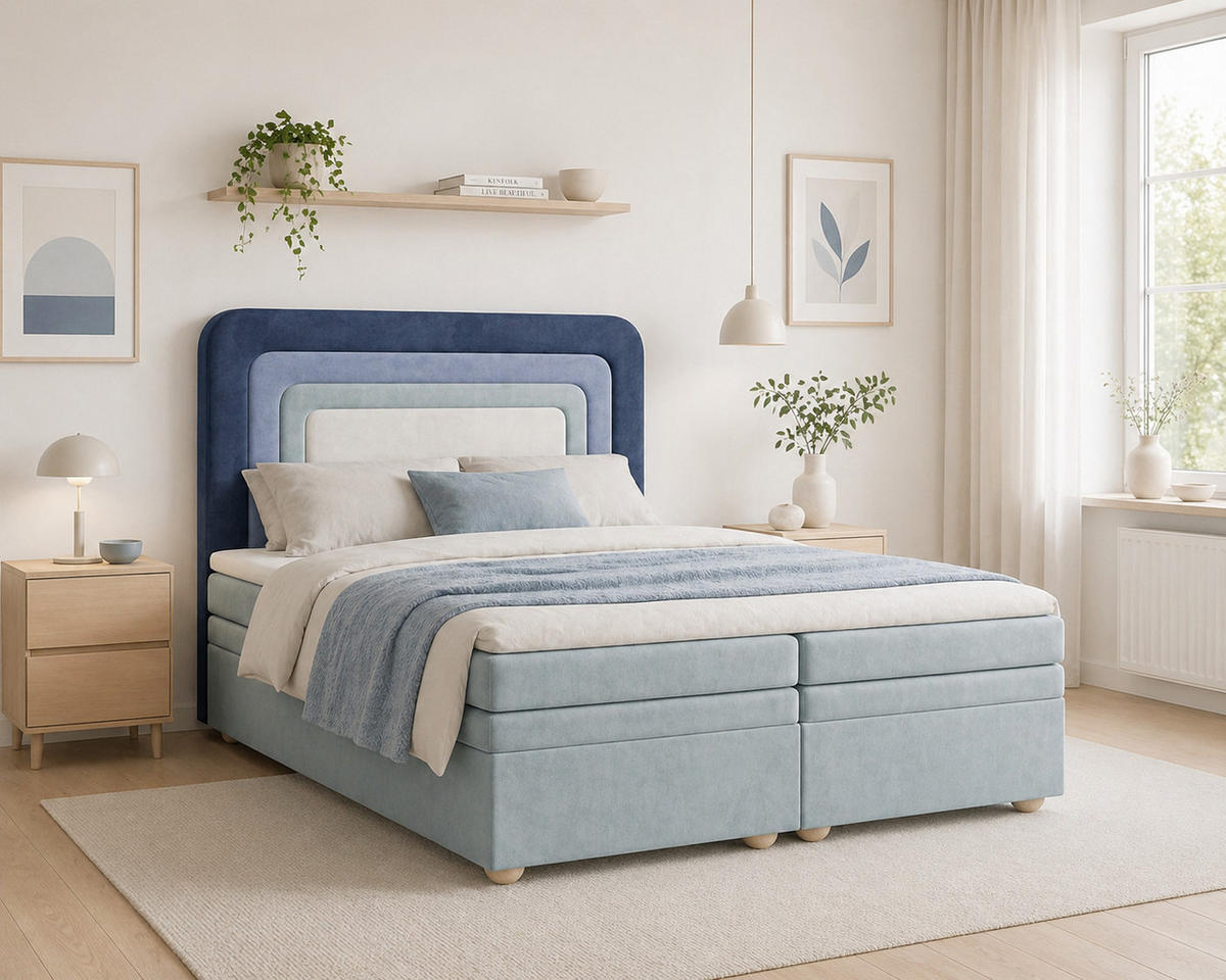 BOXBETT - Bett 10 NEST - Riviera - 140x200 cm - Modernes Polsterbett mit Bettkasten - Dunkelblau, Holz (140/200cm) - ROYAL24_MARKT