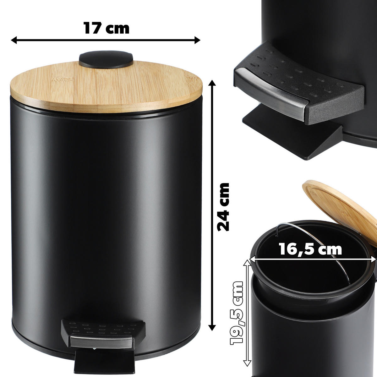 BADEZIMMERKORB 3L - Schwarz, Metall (17/24cm) - KADAX