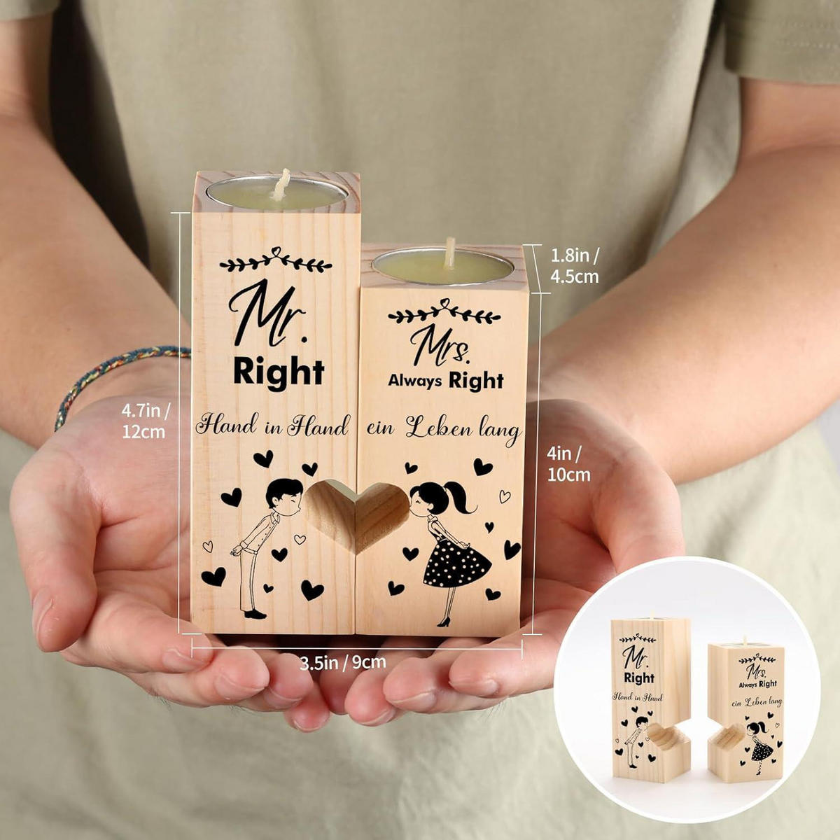 KERZENSTÄNDER 2-teiliges Set Herz Motiv Holz - Braun, Holz (5/10/5cm)
