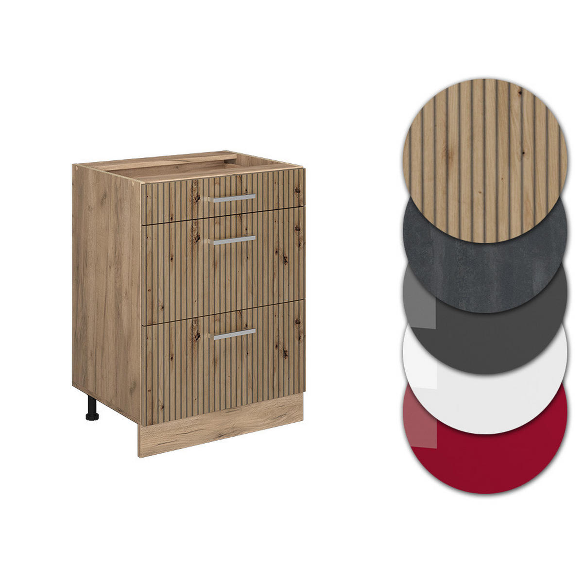 KÜCHENUNTERSCHRANK R-Line Artisan-Eiche 60 cm mit Schubladen, AP Eiche - Eiche Wotan/Eiche Artisan, Holzwerkstoff (60/81.6/60cm) - Vicco