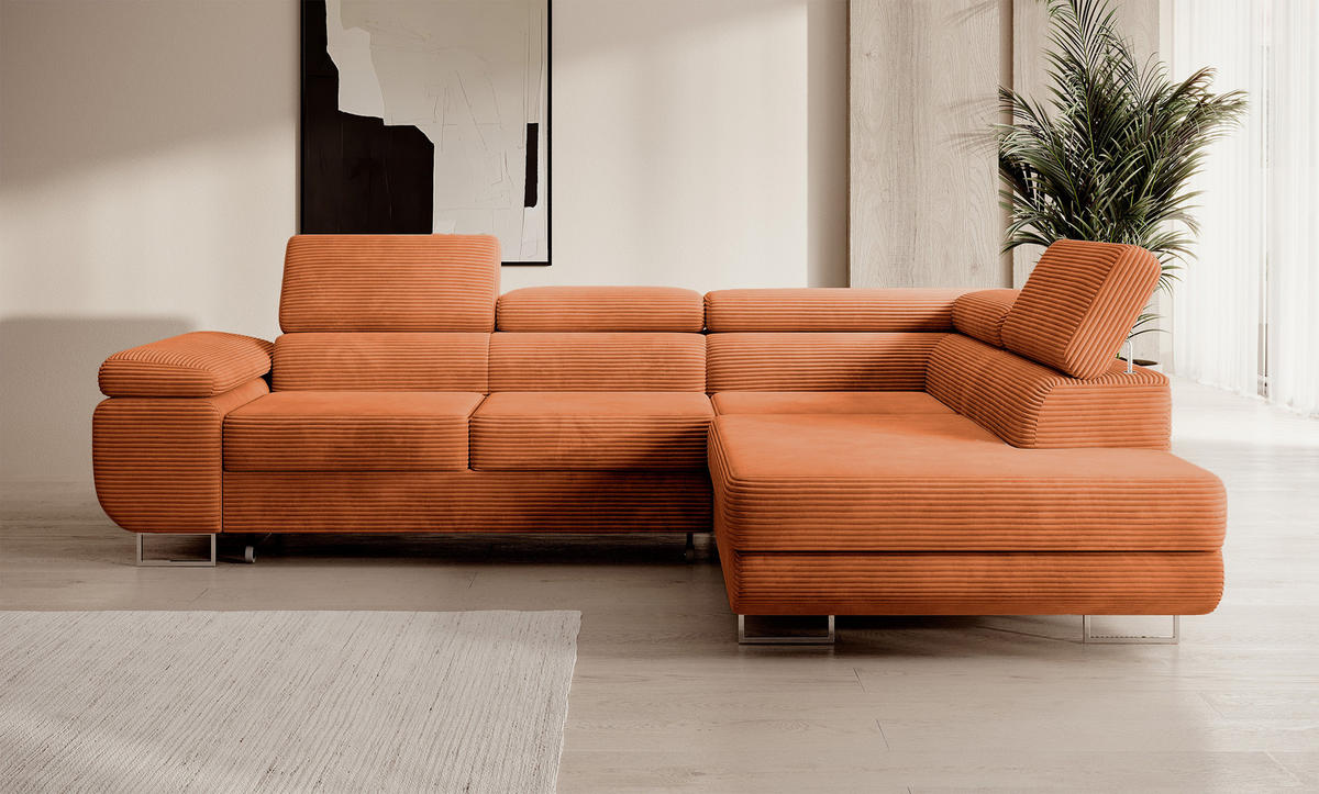 ECKSOFA Stevil Kupferbraun Cordbezug - Silberfarben/Kupferfarben, Textil/Metall (275/203cm) - Selsey