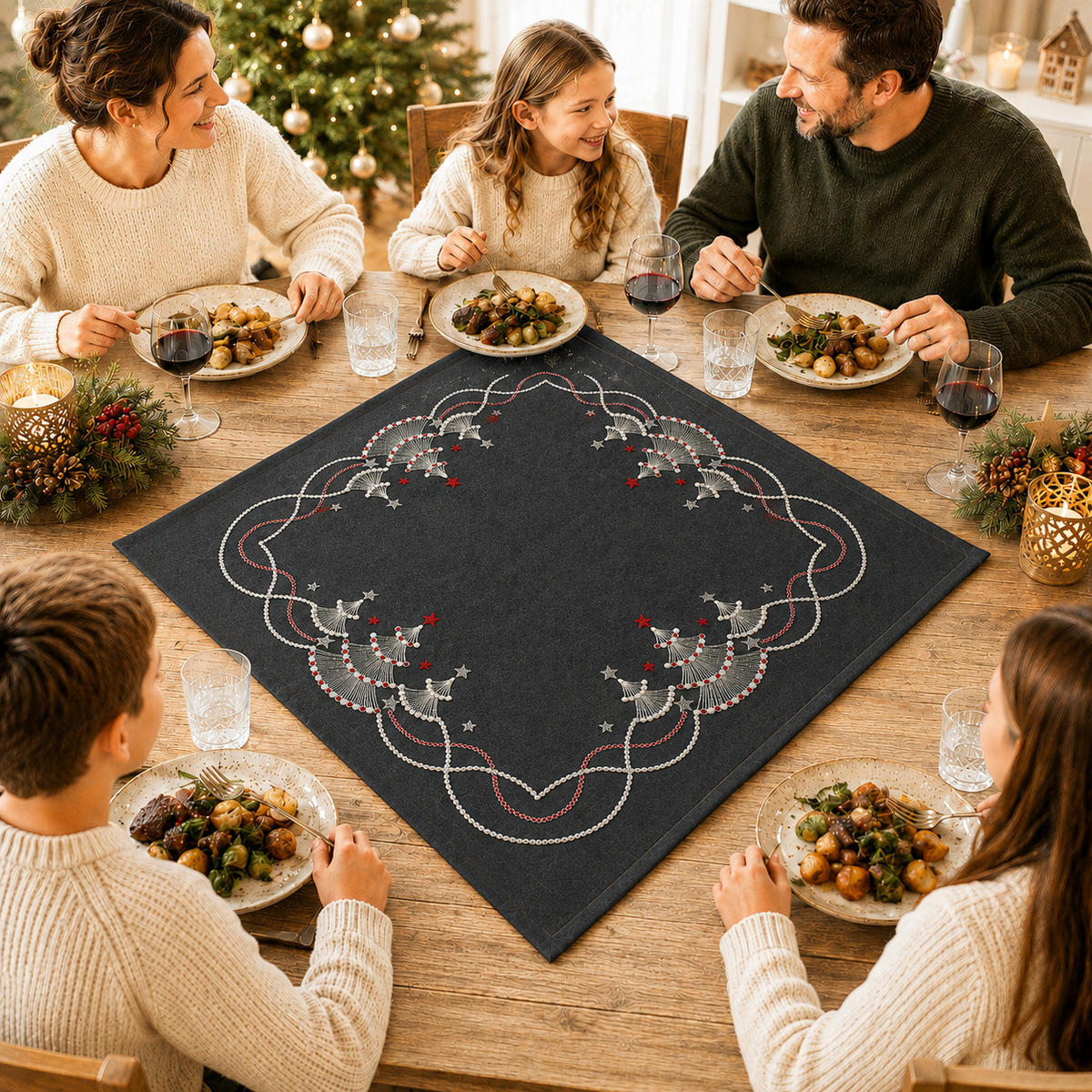 TISCHDECKE Weihnachten 85x85 cm Tannenbaum - Grau, Textil (85/85cm) - TiborTex
