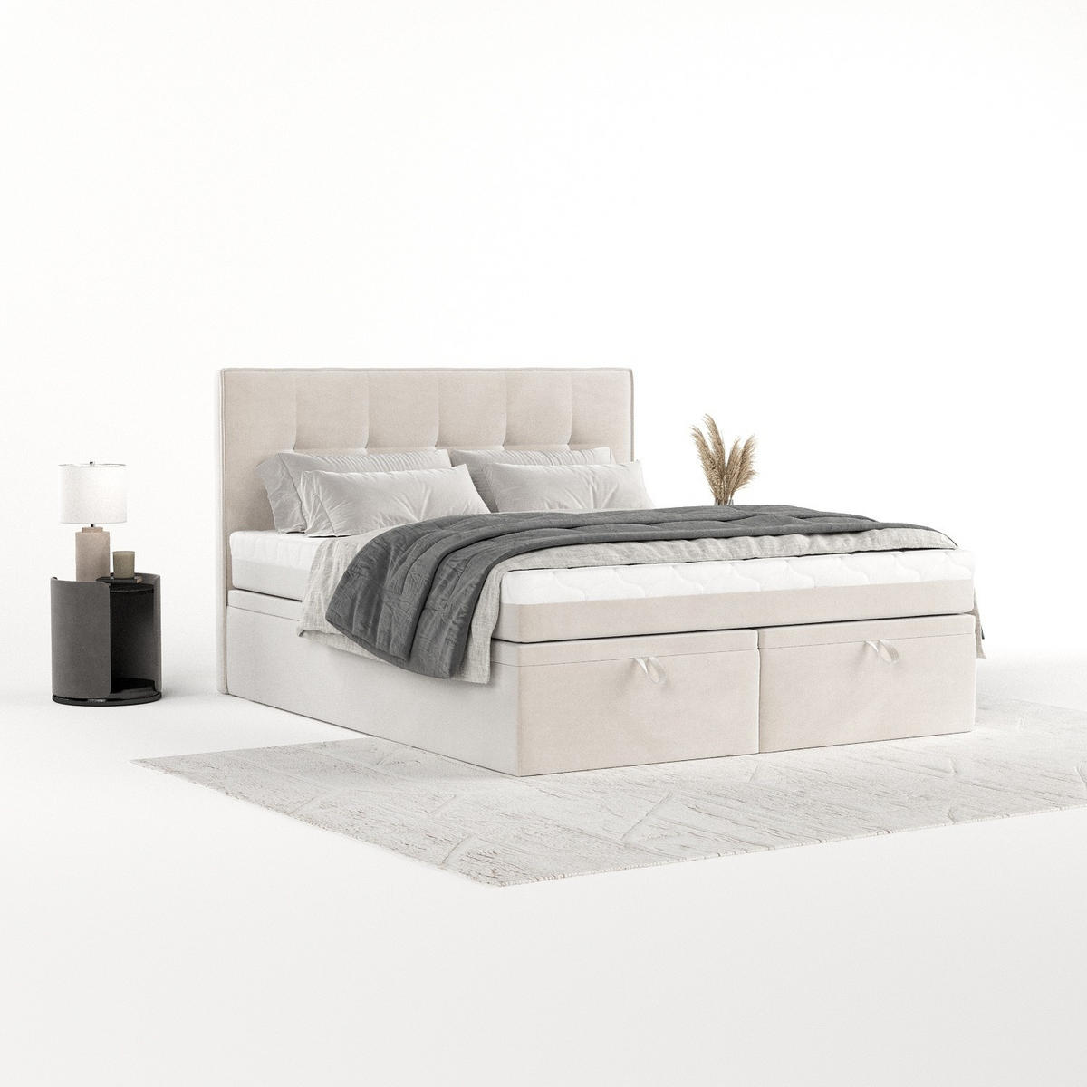 BOXBETT Arivo 140/200 cm Creme im Paros Stoff - Creme/Schwarz, Holz/Holzwerkstoff (140/200cm) - AltaBeds