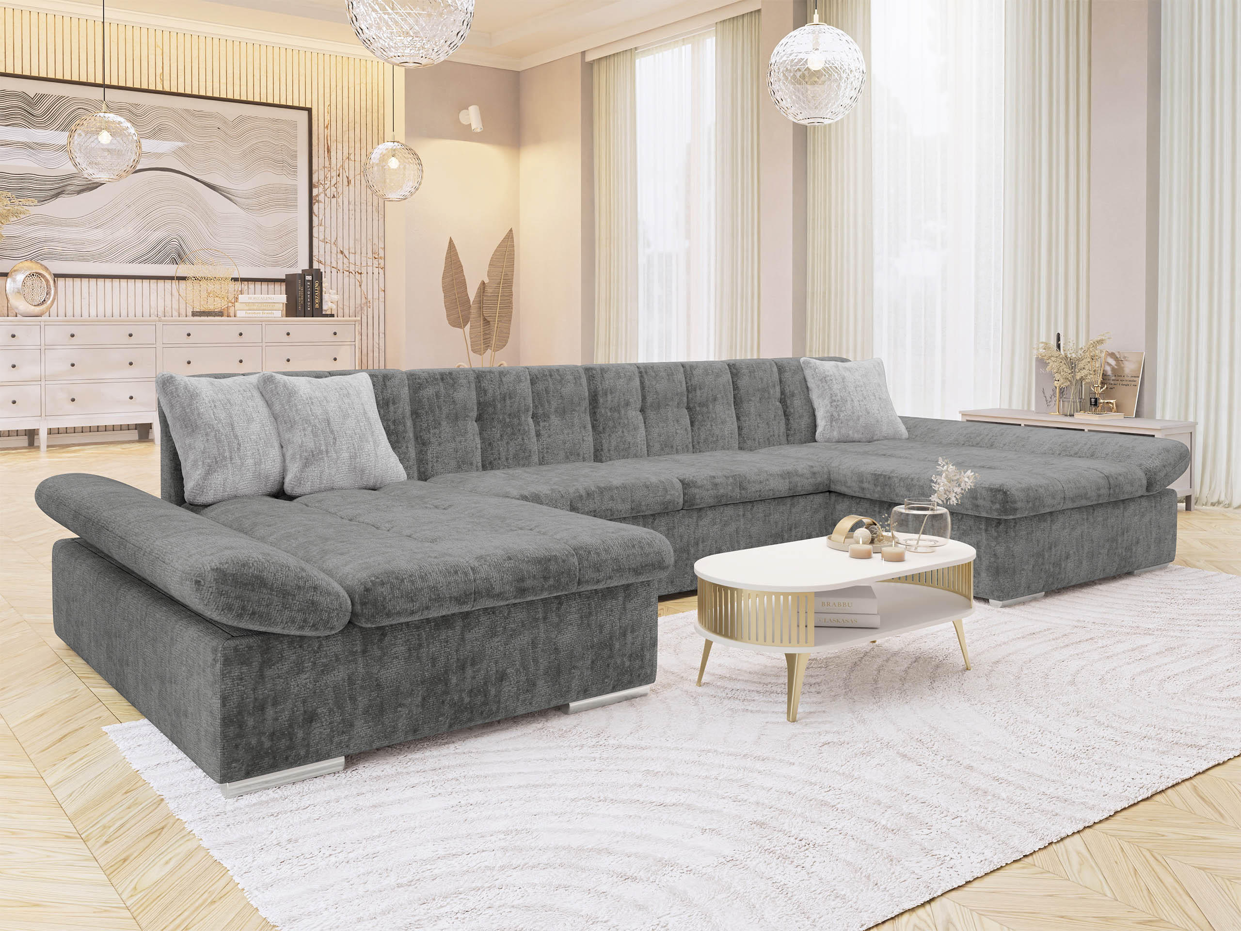 WOHNLANDSCHAFTEN Alia Premium - Chromfarben/Greige, Holz/Kunststoff (360/75/160cm) - MIRJAN24