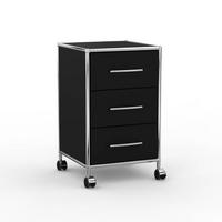BÜRO-ROLLCONTAINER Holz, 40cm - 3 Schubladen, Schwarz - Chromfarben/Silberfarben, Holzwerkstoff/Metall (40/66.5/39.7cm) - Versee