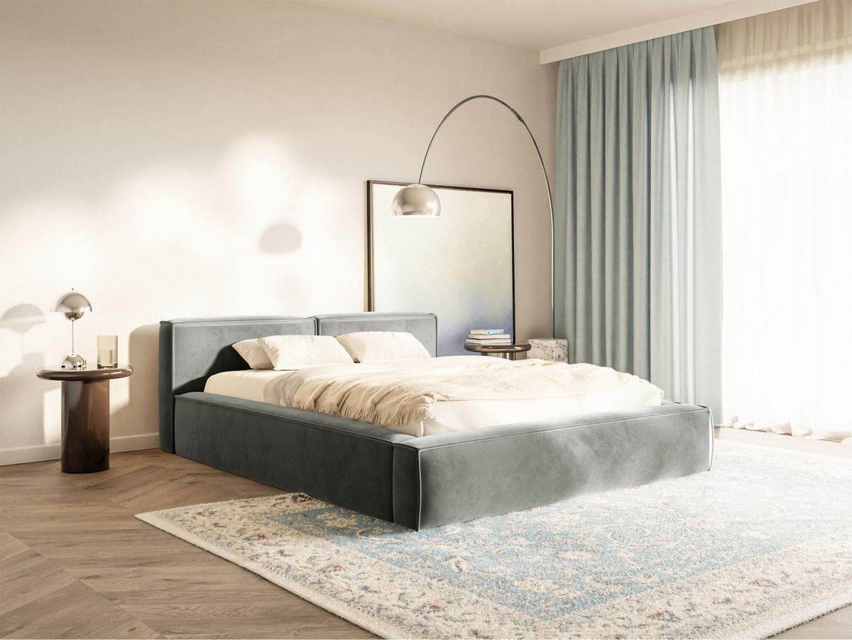 POLSTERBETT Tilves Slim Grau 160x200 cm - Schwarz/Grau, Kunststoff/Textil (160/200cm) - Selsey