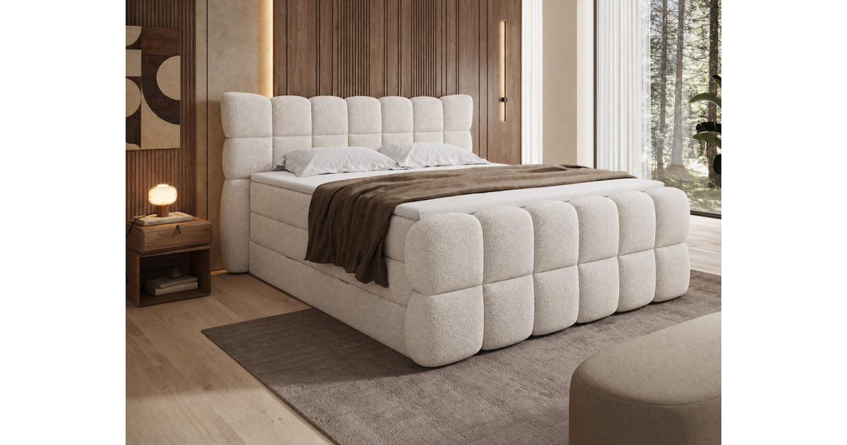 wonello BOXSPRINGBETT Milano Hellbeige 160/200 cm Boucle mit Bettkasten ...