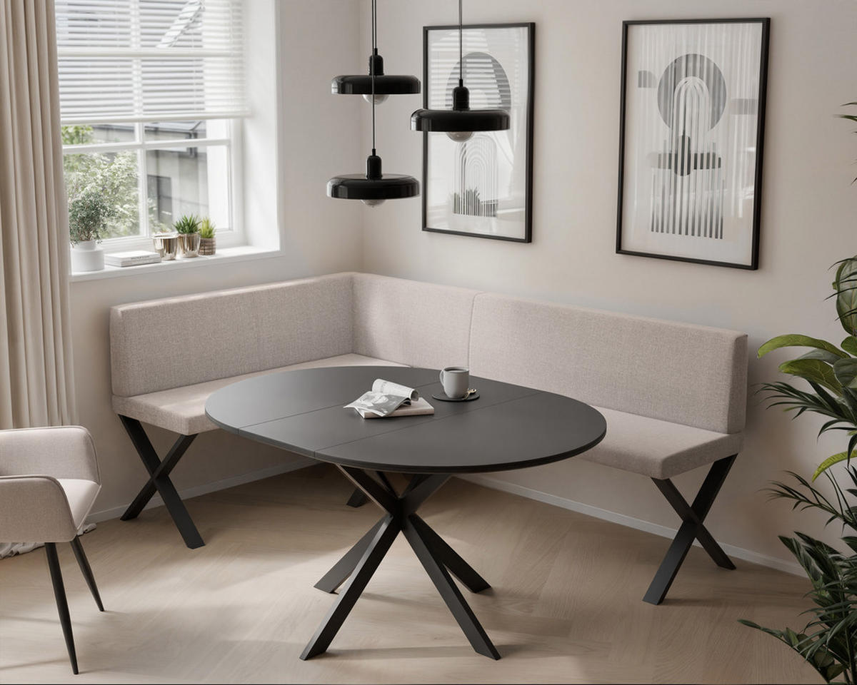 ECKBANK links VERO X Webstoff glatt, 142/196 cm Beige - Beige, Textil/Metall (142/196cm) - Idohome