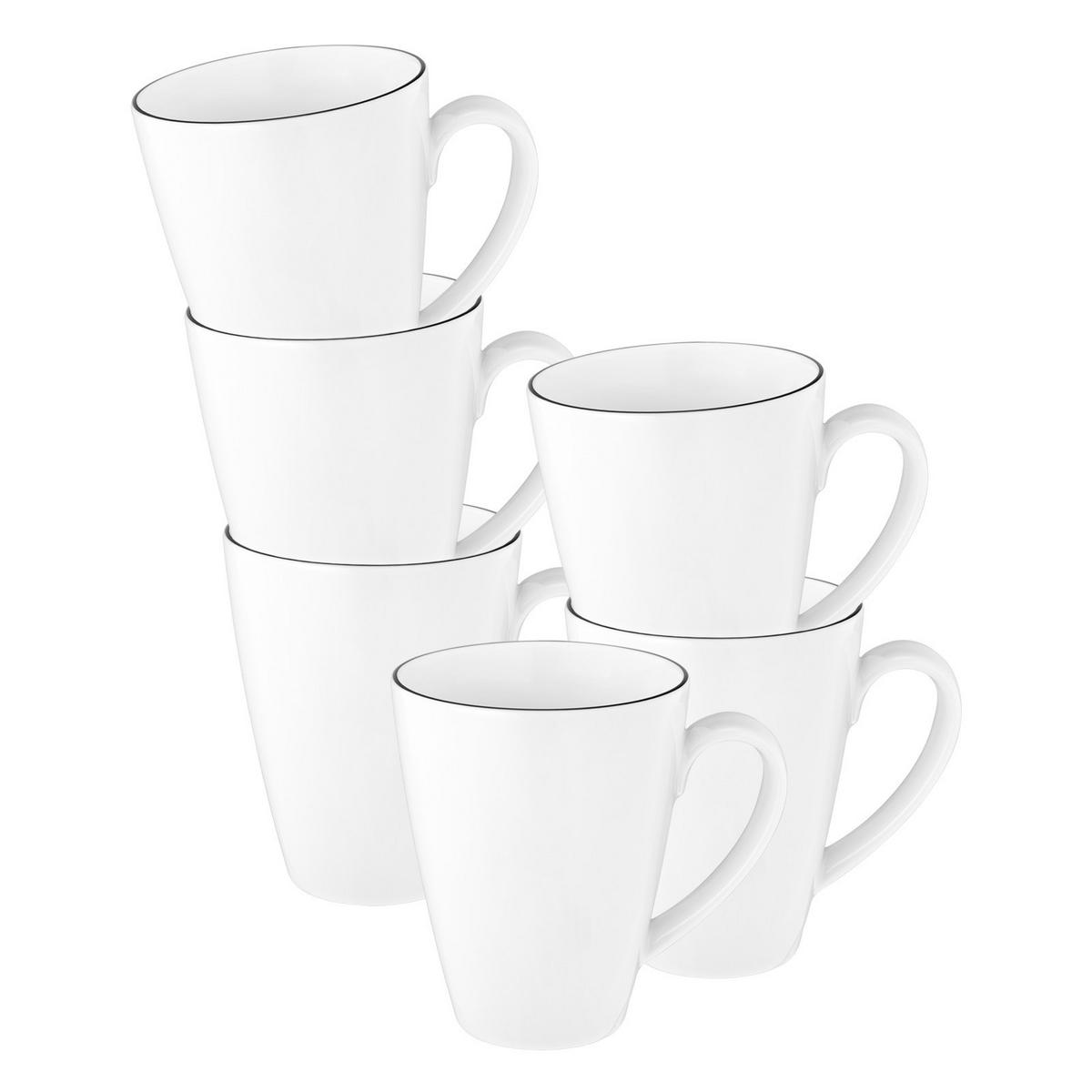 KAFFEEBECHER TAMBEL Lido Black Line weiß 350 ml 6er Set - Weiß, Keramik (0.35L) - Seltmann Weiden