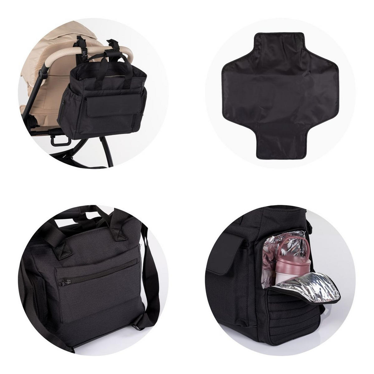 WICKELTASCHE CHMBL026 schwarz kompakt faltbar, Rucksackfunktion, Wickelauflage, Reißverschluss - Schwarz, Textil (18/30/44cm) - Chipolino