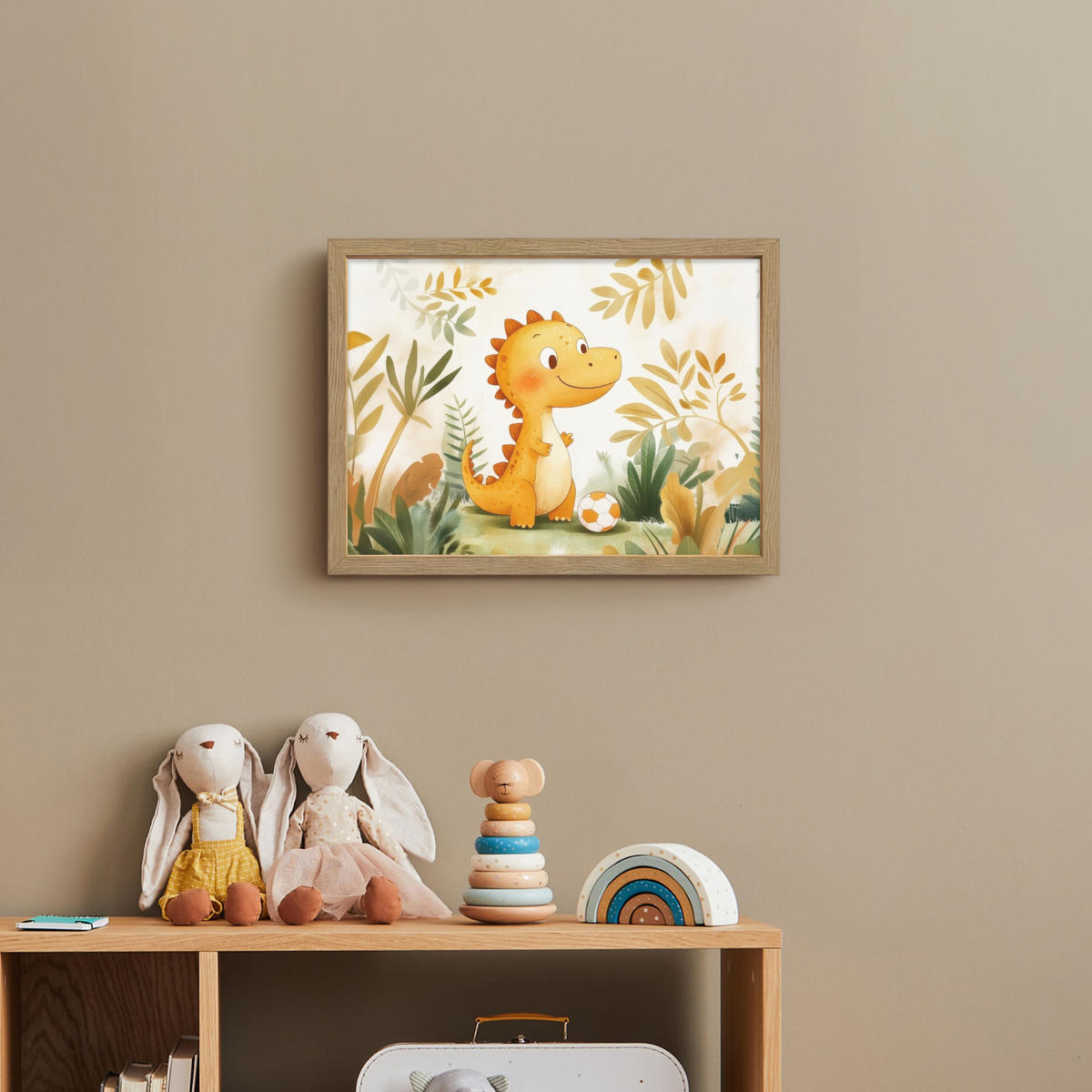 NACHTTISCHLAMPE MIT AKKU Dino - Fußball - Orange 40x30 cm - Beige, Holzwerkstoff (8/40/30cm) - OnlyWow