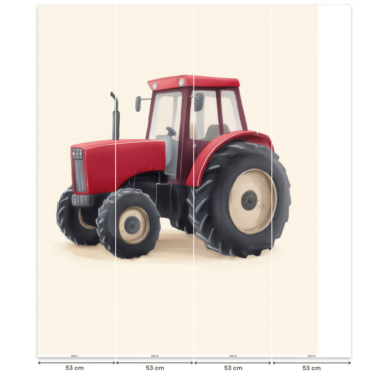 KINDERTAPETE - Traktor - Minimalistisch - Illustration - Rot - 180x220 cm - Rot, Papier (180/220cm) - OnlyWow