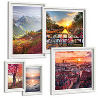 BILDER SET 5er Set - 50x50 cm & 20x30 cm & 40x60 cm Weißer Rahmen - Einfache Zeichnungen von Stadtansichten - Weiß, Kunststoff (40/60cm) - TULUP