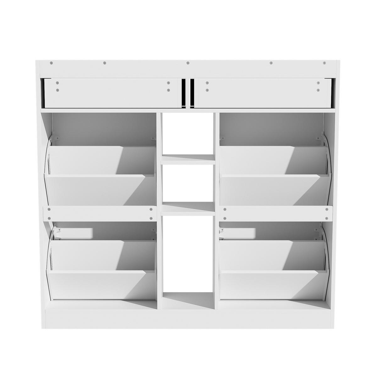 SCHUHSCHRANK aus Spanplatte 110x26x100cm in Weiß mit 4 Klapptüren - Weiß, Holzwerkstoff (110/100/26cm) - Modfu